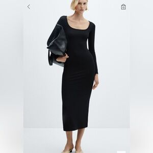 NWT Mango Black Low Cut Midi Dress